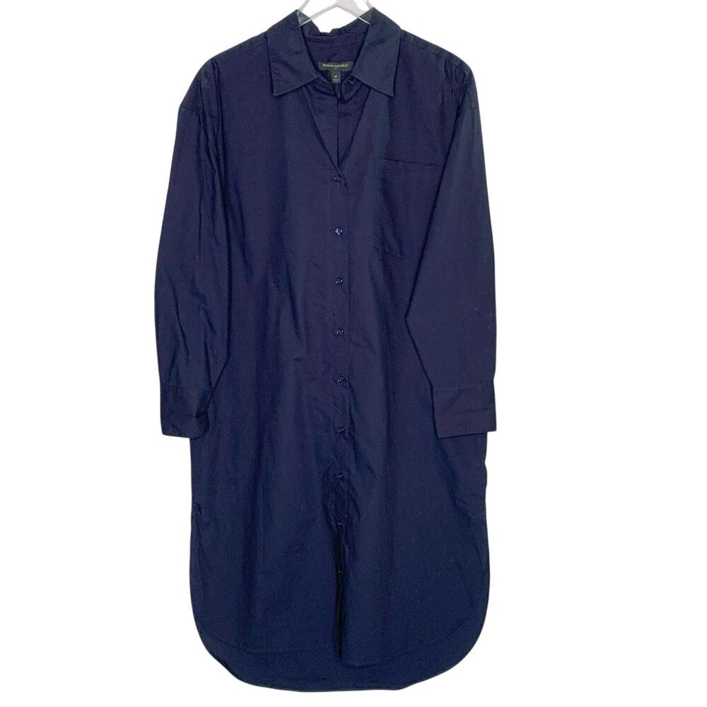 Banana Republic Oversized Poplin Midi Shirt Dress M NEW Navy Blue Crisp Career